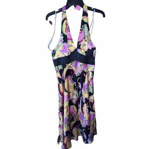 Robbie Bee 100% Silk Pink Colorful Halter Dress 8